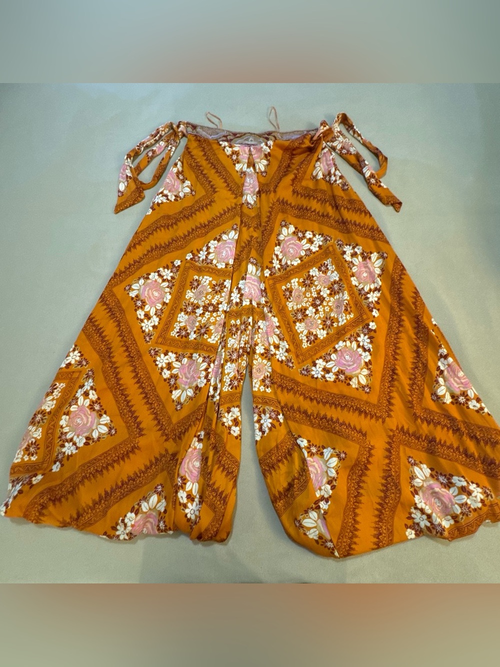 Free People Floral Wide-Leg Tie-Strap Jumpsuit Culottes